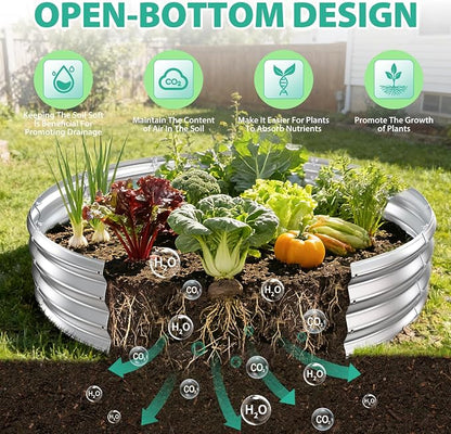12 Inch Tall 72 Inch Diameter Round Silver Raised Garden Bed Kits Outdoor | 1 FT Tall,6 FT Planter Bed for Flowers,Herbs,Vegetables,Trees,0.8MM Thick Galvanized Metal Painted,with Gloves,Tool free