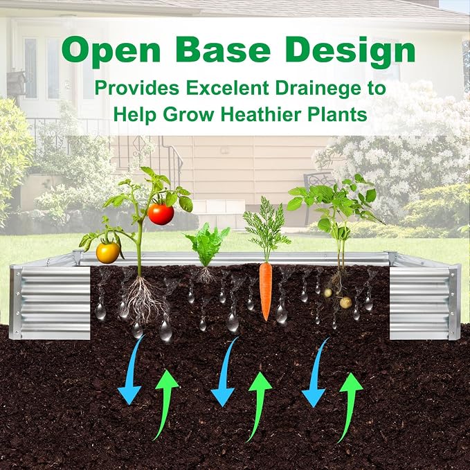 JERIA 6×3×1ft Raised Garden Bed with Support Rods,Galvanized Raised Garden Bed Kit Outdoor Metal Gardening Planter Box for Vegetable, Fruits, Flower