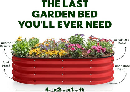 Plant & Plot Galvanized Raised Garden Beds Outdoor // 4×2×1 ft Planter Raised Beds for Gardening, Vegetables, Flowers // Large Metal Garden Box (Red)