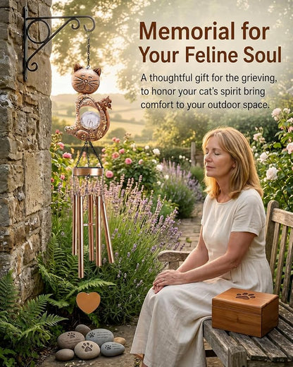 Nacome Cat Wind Chimes Outdoor Indoor: Weatherproof Metal Outdoor Decor Easy Hanging for Garden Patio Tree Window - Melodious Mother's Day Birthday Gifts for Mom Women Mom Grandma Her Wife