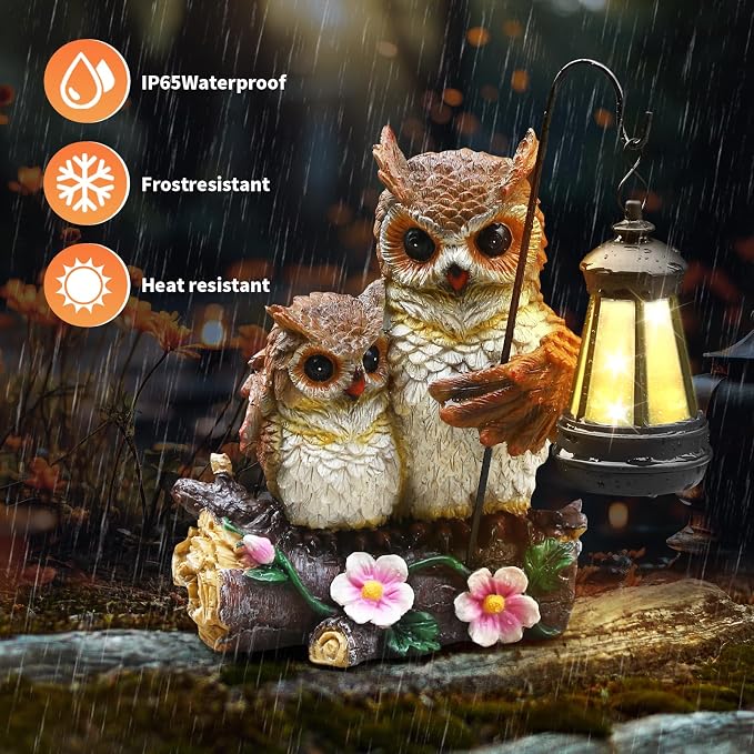 Garden Owls Statue with Solar LED Lantern, Wisdom Statue Gift for dad Yard Art, Whimsical Figurine Sculpture Lighted Outdoor father's Day, Spring Decorations for Lawn, Porch,2026 Gradulation Gift