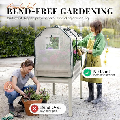 King Bird Large Raised Garden Bed with Cover Galvanized Elevated Planter Box with Legs 48×24×56 in for Backyard, Patio, Balcony, 700lb Capacity, Beige