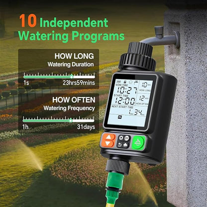 Sprinkler Timer for Garden Hose,3.3" LCD Display,10 Independent Watering Programs,Automatic Rain Delay,Outdoor Faucet Water Timer with Manual Mode,IP54 Waterproof for Lawn Yard Irrigation