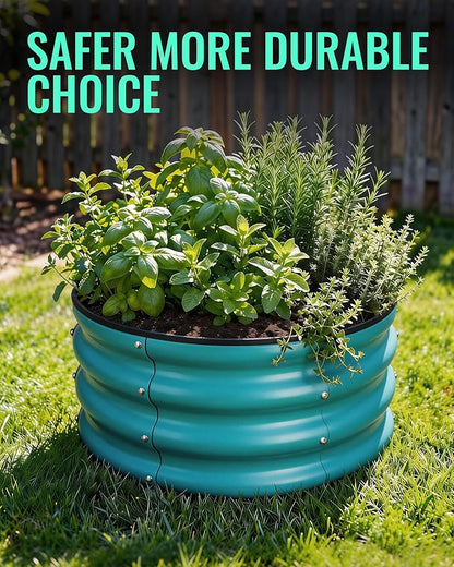 ZXZYHFTY Raised Garden Bed, 0.6 mm Galvanized Steel Round Planter Box with Open Bottom, Metal Raised Garden Bed for Vegetables Flowers Herbs Mailbox Planter Accent, 2 x 2 x 1 FT, 1 Pack Blue