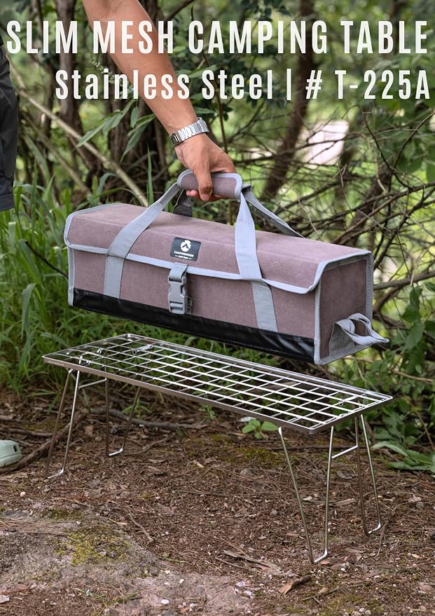 CAMPINGMOON Foldable Mesh Camping Rack Stackable Camp Storage Shelf Fire Pit Side Table Portable Outdoor Organizer Stainless Steel T-225A