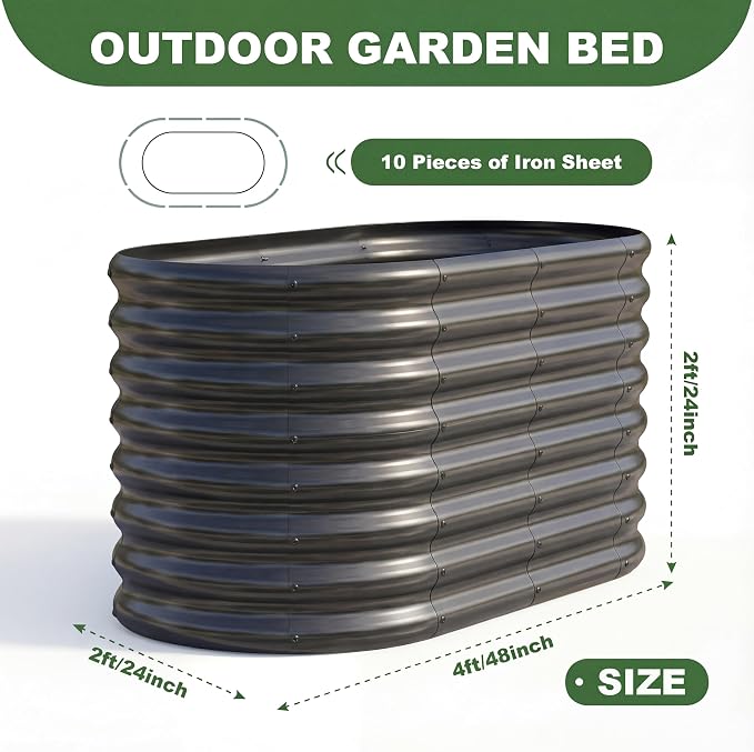 AHEONLAR 2 Pack 4×2×2ft Galvanized Raised Garden Bed Outdoor, Oval Sturdy and Durable Planter Boxes for Vegetables, Fruits, Flowers and Plants, Easy Assembly, Grey