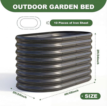 AHEONLAR 2 Pack 4×2×2ft Galvanized Raised Garden Bed Outdoor, Oval Sturdy and Durable Planter Boxes for Vegetables, Fruits, Flowers and Plants, Easy Assembly, Grey