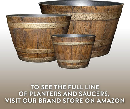 Whiskey Barrel Planters, Wooden Finish Flower Planter Pot, Decorative Garden Pots, Indoor Outdoor Resin Planters, Weather-Resistant Plant Pot (15” Oak Brown, 1-Pack) | Stylish Resin Flower Plant Pots, Indoor & Outdoor Planter, Weather-Resistant, Great ...