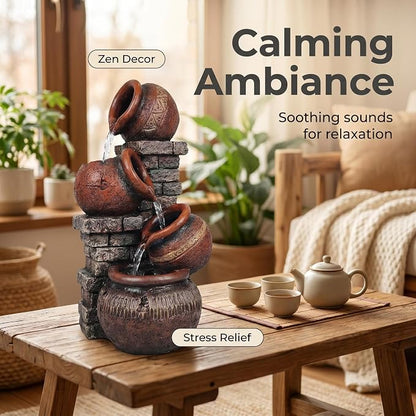 Indoor Desktop Fountain with Led Light - Layered Rock Waterfall Fountain, 13.77 x 5.9 x 5.9 inches, Silent Tabletop Water Feature Decor for Relaxation