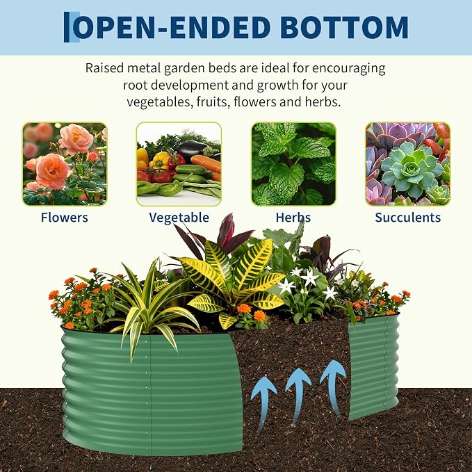 Garvee 8x4x2ft Galvanized Raised Garden Bed, Oval Metal Planter Box with Anti-Cut Safety Edges, 479 Gallons Rust-Resistant Deep Root Planter for Outdoor Vegetables, Flowers, Herbs, Green