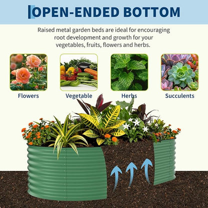 Garvee 8x4x2ft Galvanized Raised Garden Bed, Oval Metal Planter Box with Anti-Cut Safety Edges, 479 Gallons Rust-Resistant Deep Root Planter for Outdoor Vegetables, Flowers, Herbs, Green
