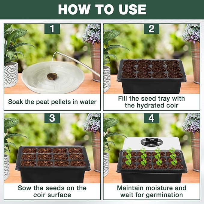 ZeeDix 2 Set Seed Starter Tray Kits with Soil, 2 Pack Seed Trays with 30 Pack Coco Coir Pellets, Adjustable Humidity Germination Tray with Dome Lids for Indoor Plants, Greenhouse for Vegetables Garden