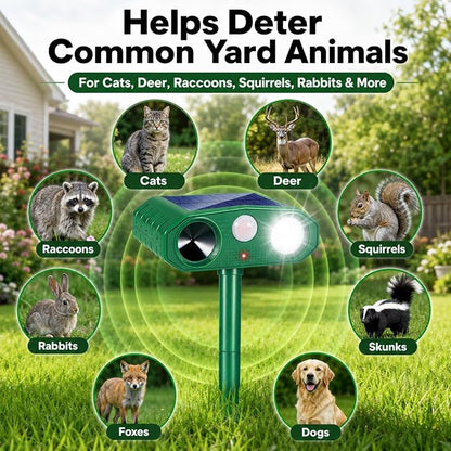 4 Pack Deer Repellent Devices,Ultrasonic Cat Repellent Outdoor Solar Animal Repeller for Squirrel Racoon Rabbit Fox Dog Skunk,Flashing Light IP65 Waterproof Motion Sensor Animal Deterrent for Garden