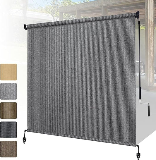 Shade&Beyond Outdoor Roller Shades with Splicing Design, 6' W x 8' H Cordless Patio Roll Up Blinds, Exterior Shade Cloth Roll for Porch, Gazebo, Pergola, Balcony, Gray