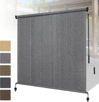 Shade&Beyond Outdoor Roller Shades with Splicing Design, 7' W x 6' H Cordless Patio Roll Up Blinds, Exterior Shade Cloth Roll for Porch, Gazebo, Pergola, Balcony, Gray