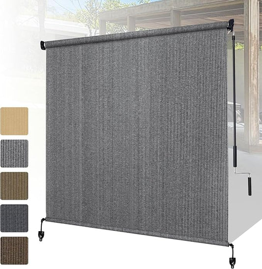 Shade&Beyond Outdoor Roller Shades with Splicing Design, 5' W x 6' H Cordless Patio Roll Up Blinds, Exterior Shade Cloth Roll for Porch, Gazebo, Pergola, Balcony, Gray