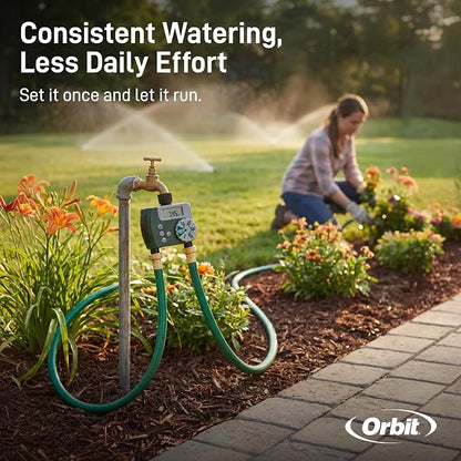 Orbit Programmable Digital Hose Watering Timer - 2 Outlet - Battery Powered - with LCD Screen - Built-in Rain Delay - Water-Resistant - 58910