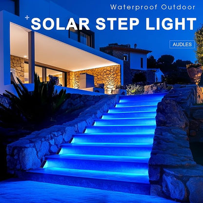 AUDLES 6 Pack Solar Stair Lights, Outdoor Step Lights with Waterproof IP67, Blue Color LED Solar Light for Outside Light Decor for Stair, Deck, Front Step, Front Porch, Patio and Backyard