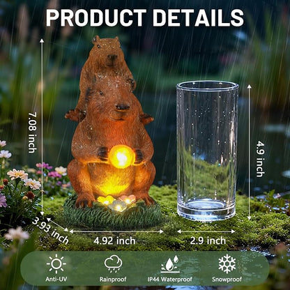 Capybara Solar Garden Statue, Outdoor Capybara Statue with Ball Light, Funny Double Capybara Decor for Women Mom, Capybara Figurine for Yard Garden Patio Lawn Ornaments