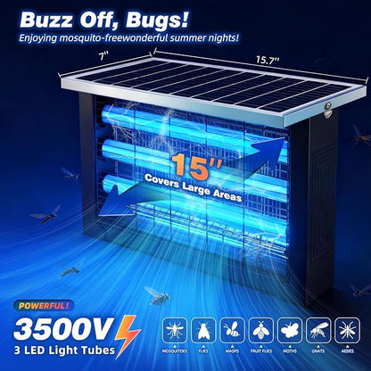Powerful Large Solar Bug Zapper for 3000 sq.ft with 13FT Extension Cord | Rechargeable Outdoor Mosqutio Killer with 13W Solar Panel, Waterproof Solar Bug Zapper for Patio Garden Backyard RV Camping
