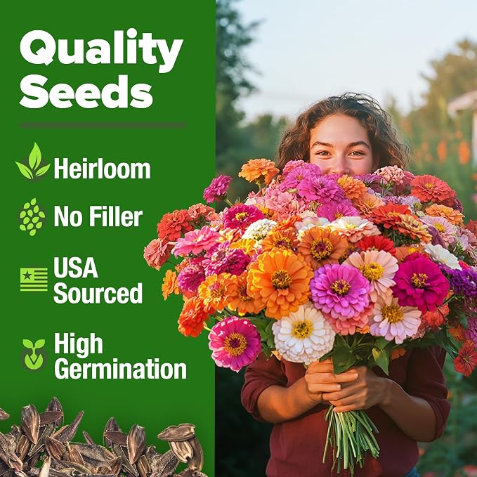 HOME GROWN Zinnia Seeds for 2026 - California Giant Mix - 14,600+ (4 oz) Plant Wildflower Blooms Bulk Seeds for Planting Flowers Outside - Pollinator Gardens (Zinnia elegans)