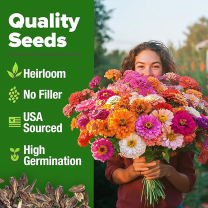 HOME GROWN Zinnia Seeds for 2026 - California Giant Mix - 14,600+ (4 oz) Plant Wildflower Blooms Bulk Seeds for Planting Flowers Outside - Pollinator Gardens (Zinnia elegans)