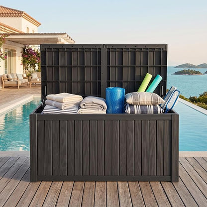 Outdoor Storage Box, 200 Gallon Waterproof Deck Box [Upgraded 3.1], Large Resin Storage with Hydraulic Lifts for King Cushions, Heavy Duty Lockable Bench Seat, Pool Deck, Black