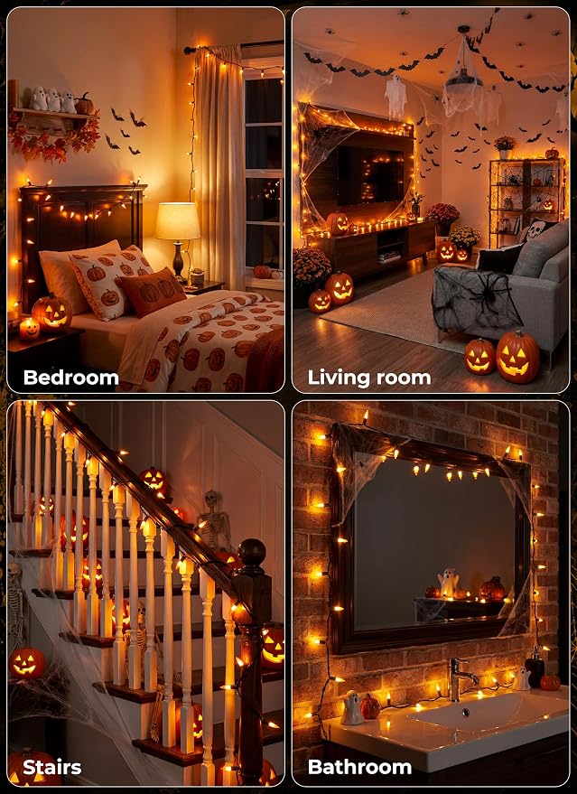 Minetom 100-count 25Ft.Yellow & Orange Candy Corn Incandescent Mini Halloween String Lights for Outdoor & Indoor Halloween Decoration, Waterproof & Connectable