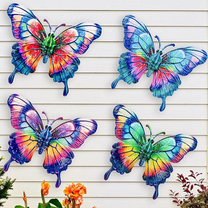 SUNREEK 4Pcs Metal Butterfly Wall Decor, 9 Inches Butterfly Outdoor Wall Art for Fence Garden Yard Room Patio Balcony
