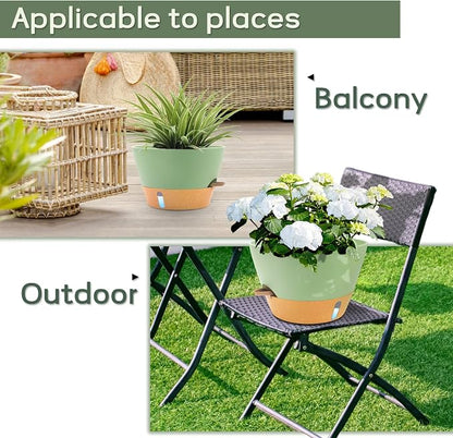 12 Inch Self Watering Pot with Visual Water Window, Drainage Holes & Watering Lip, Set of 3 Large Plastic Planters for Indoor Outdoor Plants, Modern Decorative Flower Pot (Green)