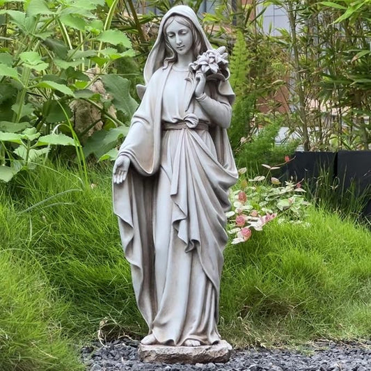 Grace4Joy Virgin Mary Statue Outdoor, 24 Inches Blessed Mother Mary Garden Statue, Rustic Saint Mary Holding Lilies Outdoor Sculpture for Home Yard Patio Lawn Hallway Decor