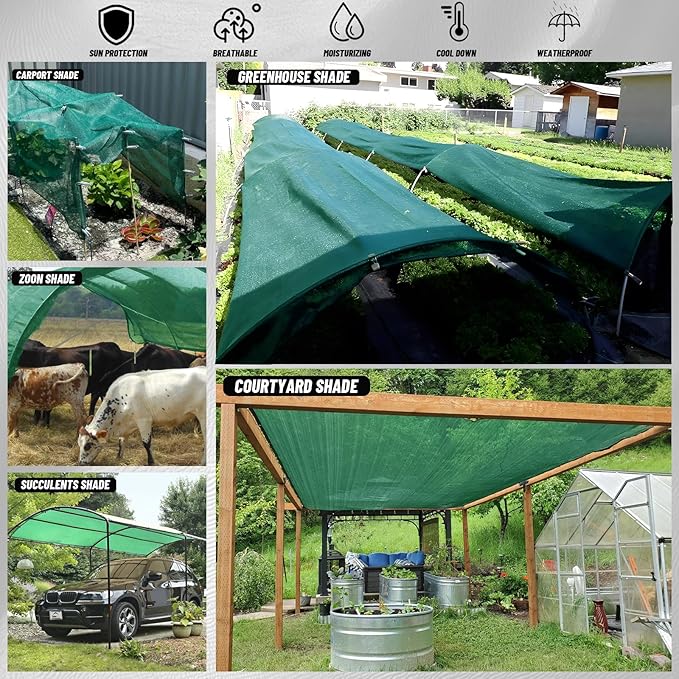Cool Area 90% Sun Shade Cloth Mesh Tarp with Grommets for Plant Cover 10x12ft Patio Canopy Garden Pergola Greenhouse Car Barn Kennel Dark Green