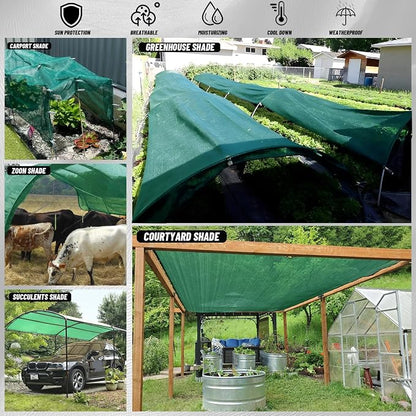 Cool Area 90% Sun Shade Cloth Mesh Tarp with Grommets for Plant Cover 6.5x16.5ft Patio Canopy Garden Pergola Greenhouse Car Barn Kennel Dark Green