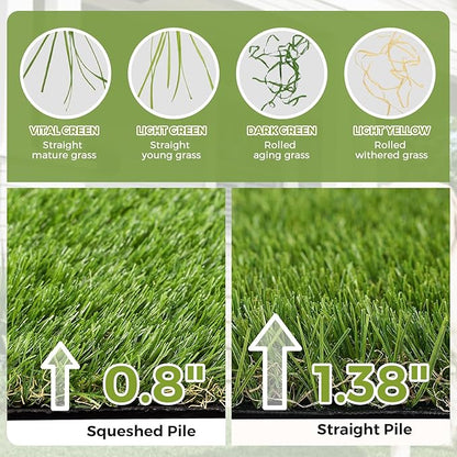 Artificial Grass Rug Indoor Outdoor, 5 x 10FT Fake Grass Turf with Drainage Holes, Realistic Artificial Lawn Rug Dog Pets Mat, Turf Carpet for Garden Lawn Landscape Balcony Patio Backyard Decor