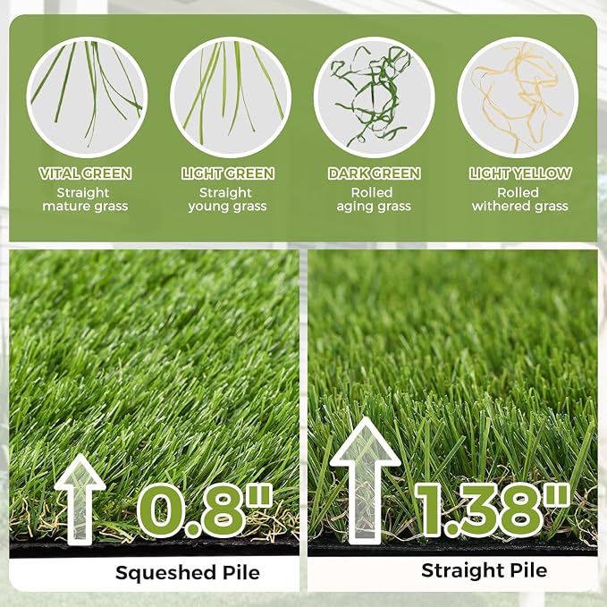 Artificial Grass Rug Indoor Outdoor, 6 x 10FT Faux Grass Turf with Drainage Holes, Realistic Artificial Lawn Rug Dog Pets Mat, Turf Carpet for Garden Lawn Landscape Balcony Patio Backyard Decor