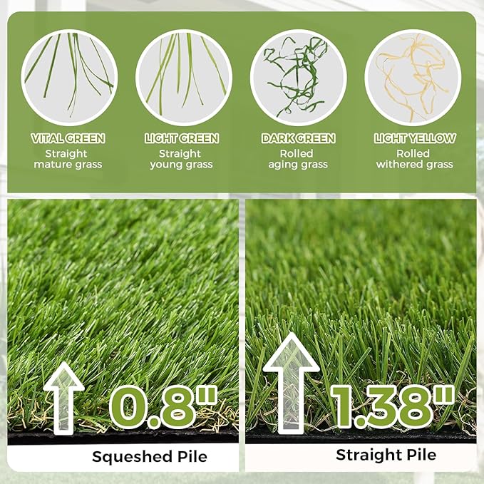 Artificial Grass Rug Indoor Outdoor, 7 x 15FT Faux Grass Turf with Drainage Holes, Realistic Artificial Lawn Rug Dog Pets Mat, Turf Carpet for Garden Lawn Landscape Balcony Patio Backyard Decor