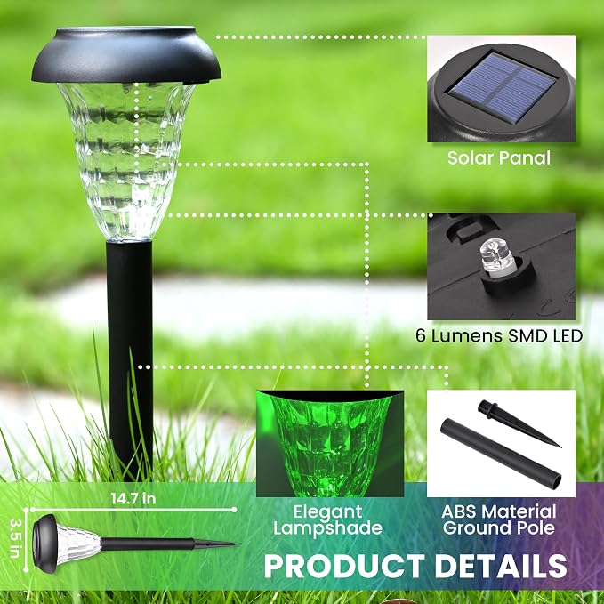 TISEJOY Solar Pathway Lights Outdoor Waterproof 8 Pack Color Changing Garden Light for Yard Patio Driveway Walkway Lawn Landscape Lighting for Outdoor 4th of July Decorations