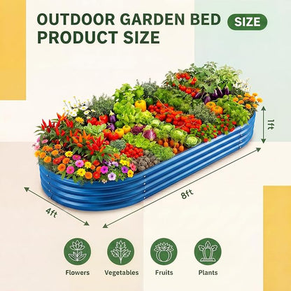 Land Guard 2Pcs 8ft Galvanized Steel Raised Garden Bed, 8 x 4 x 1 ft Large Metal Raised Planter Beds, Raised Garden Bed for Vegetables, Blue