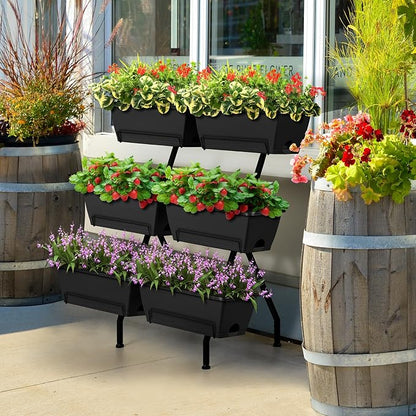 Raised Garden Beds Outdoor with 6 Garden Planter Boxes Freestanding Vertical Raised Bed for Gardening with Legs, Elevated Herb Garden Planter with Water Drainage for Patio, Balcony, Backyard, Black