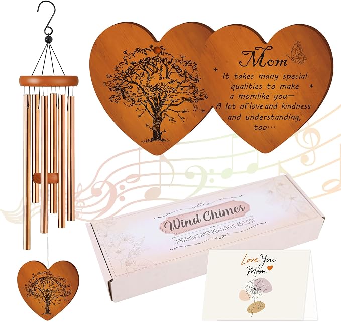 Mom Wind Chime for Outside, Heartfelt for Women, Metal Wind Chime Yard Art, Soothing Home Garden Patio Outdoor Indoor Decor