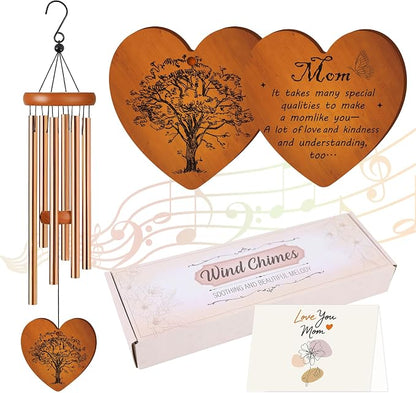 Mom Wind Chime for Outside, Heartfelt for Women, Metal Wind Chime Yard Art, Soothing Home Garden Patio Outdoor Indoor Decor