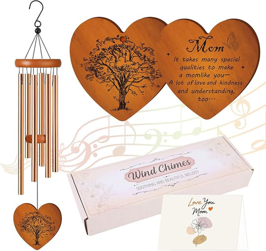 Mom Wind Chime for Outside, Heartfelt for Women, Metal Wind Chime Yard Art, Soothing Home Garden Patio Outdoor Indoor Decor