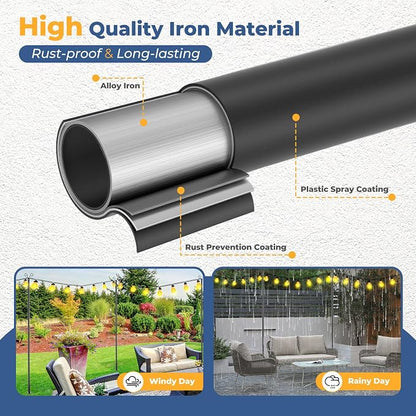 10 FT String Light Poles Heavy Duty (1 Pack) - Outdoor Patio Deck Light Poles for Outside with Anchor Base and Mounting Bracket, Waterproof Garden Backyard Pole for Wedding Party Garden