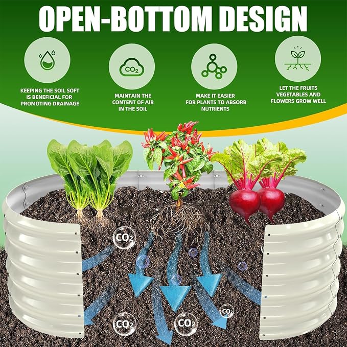 TBMLC 17" Tall Elevated Oval Metal Raised Garden Bed - 5ft x 2ft in Size and 0.8MM Thick Durable Planter Bed/Box for Vegetables Flowers Succulent at Patio/Garden Outdoor (White, 5X2X1.4 FT)