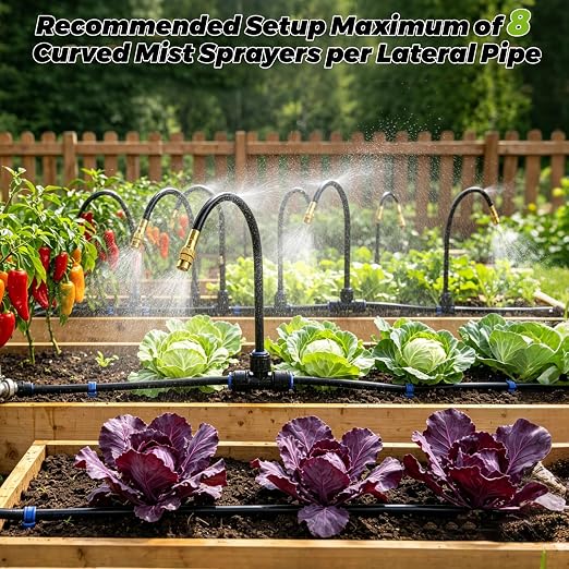 200FT 1/4" Drip Irrigation System Kit with 32pcs 360° Adjustable Copper Nozzles, Quick-Connect Watering & Misting System for Garden, Greenhouse, Lawn, Raised Beds, Potted Plants & Yard