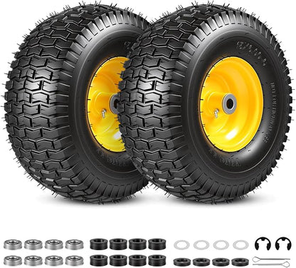2PCS 15x6.00-6 Tire and Wheel Assembly, Replacement for John Deere Craftsman Husqvarna Riding Mowers, 4 Ply Tubeless Lawn Mower Tires 15x6x6, 500lbs Capacity, 3" Offset Hub, 3/4" Bushing