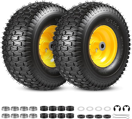 2PCS 15x6.00-6 Tire and Wheel Assembly, Replacement for John Deere Craftsman Husqvarna Riding Mowers, 4 Ply Tubeless Lawn Mower Tires 15x6x6, 500lbs Capacity, 3" Offset Hub, 3/4" Bushing