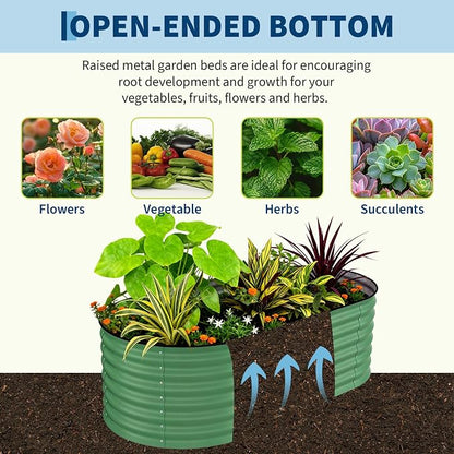 Garvee 2 Pack 6x3x2ft Galvanized Raised Garden Bed Kit, Oval Metal Planter Boxes with Anti-Cut Safety Edges, Rust-Resistant Deep Root Planters for Outdoor Vegetables, Flowers, Herbs, Green