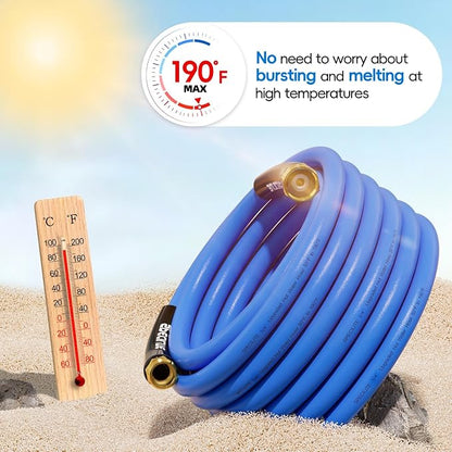 SPECILITE Hot/Cold Garden Water Hose 200 ftx 3/4 in, -50℉ To 190℉, Heavy Duty, Flexible, Burst 605 Psi, Lightweight, Upgraded Rubber Pipe with 3/4" Brass Fittings For Backyard, Outdoor, Farm, Blue