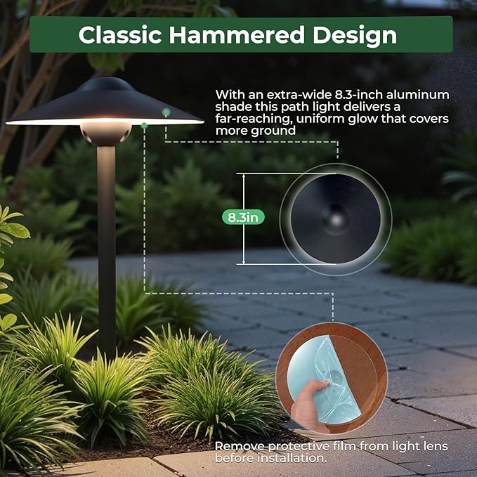 Gardencoin Low Voltage Pathway Lights (8.5'' Shade, 21.5'' Tall)，12V Outdoor LED Landscape Path Lights Wired, Aluminum Pathway Lighting with 3W 2700K Replaceable Bulb for Walkway Garden Yard, 12 Pack